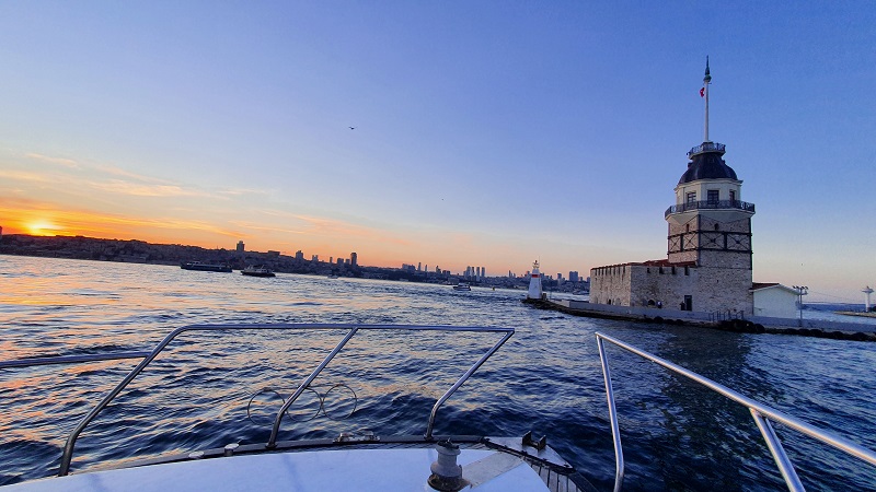 Magnificent Sunset over the Bosphorus with Maiden's Tower in the Foreground,Istanbul