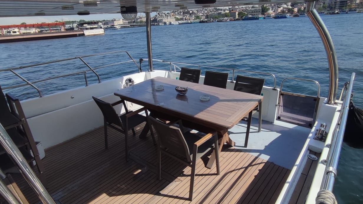 Comfortable and stylish interior of a yacht cruising the Bosphorus, Bosphorus view, Istanbul
